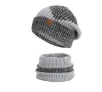 WISEHUBY 2Pcs Winter Warm Women'S Woolen Beanie Scarf Thick Warm Two-Piece Ear Protection Bonnets Scarf Outdoor Skiing Angora Knitted Hat-Grey-55-60Cm