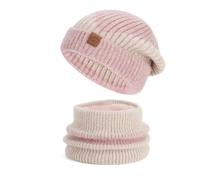 WISEHUBY 2Pcs Winter Warm Women'S Woolen Beanie Scarf Thick Warm Two-Piece Ear Protection Bonnets Scarf Outdoor Skiing Angora Knitted Hat-Powder-55-60Cm