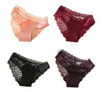 WISEHUBY 4Pcs/Set Sexy Perspective Women Back Lace Panties Patchwork Cotton Underpants Hollow Out Lingerie Underwear Comfortable Briefs-Set 4-S