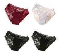 WISEHUBY 4Pcs/Set Sexy Perspective Women Back Lace Panties Patchwork Cotton Underpants Hollow Out Lingerie Underwear Comfortable Briefs-Set 8-L