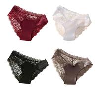 WISEHUBY 4Pcs/Set Sexy Perspective Women Back Lace Panties Patchwork Cotton Underpants Hollow Out Lingerie Underwear Comfortable Briefs-Set 1-L