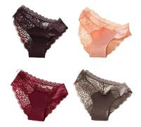 WISEHUBY 4Pcs/Set Sexy Perspective Women Back Lace Panties Patchwork Cotton Underpants Hollow Out Lingerie Underwear Comfortable Briefs-Set 6-L