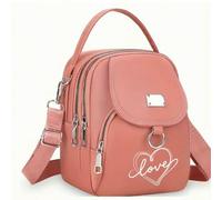 WISEHUBY Heart-Shaped Print Shoulder Bag, Women'S Crossbody Bag, Casual Mini, Adjustable Capacity Small Handbag, Girl'S Crossbody Bag.-Pink Heart Love