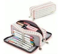WISEHUBY Large Capacity Pencil Case Cute Student Pencil Case College Supplies Stationery Bag School Supplies-White Checkered