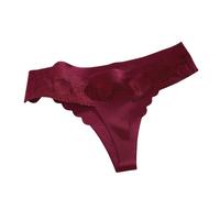 WISEHUBY Sexy Lace Thong, Women'S Seamless Panties, Low-Waist Sexy Panties, Breathable Underwear-2Pc-Wine Red-M