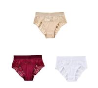WISEHUBY Silky Plus Size Lace Women'S Panties Xl-4Xl Breathable Comfortable Ladies Underwear Seamless Soft Underpant 3Pcs -S45-Baifuhong-4Xl 120-140Kg