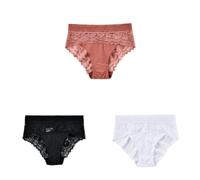 WISEHUBY Silky Plus Size Lace Women'S Panties Xl-4Xl Breathable Comfortable Ladies Underwear Seamless Soft Underpant 3Pcs -S45-Heibaifen-3Xl 110-120Kg
