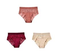 WISEHUBY Silky Plus Size Lace Women'S Panties Xl-4Xl Breathable Comfortable Ladies Underwear Seamless Soft Underpant 3Pcs -S45-Hongfufen-2Xl 95-110Kg
