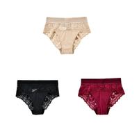 WISEHUBY Silky Plus Size Lace Women'S Panties Xl-4Xl Breathable Comfortable Ladies Underwear Seamless Soft Underpant 3Pcs -S45-Heihongfu-3Xl 110-120Kg