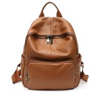 WISEHUBY Soft Pu Leather Backpack For Women And Men Solid Color Multifunctional Backpack For Daily Leisure And Spacious Travel-Camel