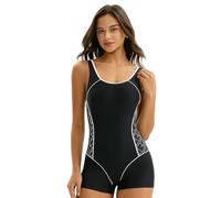 WISEHUBY Swimming Costume Women- Women'S Boy-Short Style One-Piece Swimwear: Tummy Control & Slimming Effect, Sporty Boy-Short Swimsuit-Black Plaid-L