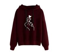 WISEHUBY Women'S Jumpers，Hoodie, Solid Color Stylish Long-Sleeved Sweater, Top, Loose-Fitting Sports Sweatshirt With Pockets-Wine Red-Xxl