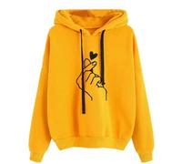 WISEHUBY Women'S Jumpers，Hoodie, Solid Color Stylish Long-Sleeved Sweater, Top, Loose-Fitting Sports Sweatshirt With Pockets-Yellow-Xl