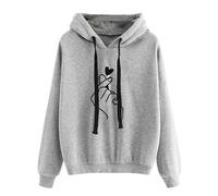 WISEHUBY Women'S Jumpers，Hoodie, Solid Color Stylish Long-Sleeved Sweater, Top, Loose-Fitting Sports Sweatshirt With Pockets-Grey-Xxl