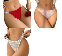 WISEHUBY Women'S Panties - Lace Thong Set - Sheer Floral Pattern Women'S Low-Rise Breathable Underwear 3Pcs-Mix 03 3Pcs-L