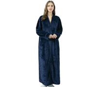 WISEHUBY Women'S Winter Bathrobe, Extra Long And Warm Bathrobe, Maternity Zipper Style, Plus Size Loungewear Unisex Style-Tibetan Blue-Xl