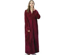 WISEHUBY Women'S Winter Bathrobe, Extra Long And Warm Bathrobe, Maternity Zipper Style, Plus Size Loungewear Unisex Style-Wine Red-M