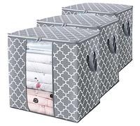 WISELIFE 3 Pack 100L Large Storage Bags for Blankets Clothes Bedding, Comforters, Foldable with Reinforced Handle, Clear Window, Sturdy Zippers, Light Gray