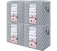 WISELIFE Storage Bags 4 Pack/100L Large Blanket Clothes Organization and Storage Containers for Comforters,Bedding, Foldable Organizer with Reinforced Handle, Clear Window, Sturdy Zippers,Light Gray
