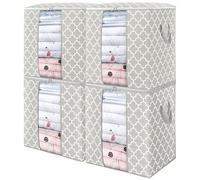 WISELIFE Storage Bags 4 Pack/100L Large Blanket Clothes Organization and Storage Containers for Comforters,Bedding, Foldable Organizer with Reinforced Handle, Clear Window, Sturdy Zippers,Lvory