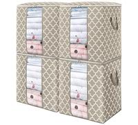 WISELIFE Storage Bags 4 Pack/100L Large Blanket Clothes Organization and Storage Containers for Comforters,Bedding, Foldable Organizer with Reinforced Handle, Clear Window, Sturdy Zippers,Beige