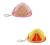 WisePoint 2 PCS 3D Fruit Coin Purse, Mini Cute Zipper Wallet for Women, Slight and Easy to Carry Fruit Shape Plush Pouch for Coin and Small Items (Pink+ Yellow)