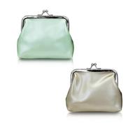 WisePoint 2 PCS Coin Wallet, PU Leather Coin Pouch Elegant Change Purse with Kiss Lock, Portable Coin Purse for Women and Girls or Change, Cards, Keys, Lipstick, Blue, Style3