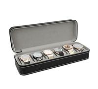 WisePoint 6-slot Watch Box, PU Leather Watch Case Watch Display Case with Zipper, Exquisite Watch Boxes for Men and Women Watch Storage Box for Watches and Smart Watch (6, black)