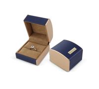 WisePoint Brushed Leather Ring Box, Mini Flip-top Trinket Box with Single-basin and Gold-edged Design, Elegant Jewellery Organiser for Proposal, Wedding and Anniversary (Blue)