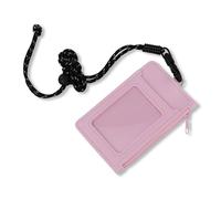 WisePoint Business Card Holder, Detachable Lanyard Cards Holder with ID Window, PU Leather Card Purse with 1 Zipper Pocket and 1 Cards Slot for Office Workers, Teachers and Nurses (Pink 1 pc)