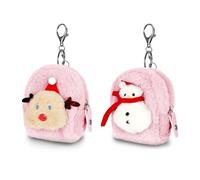 WisePoint Coin Purse 2PCS, Premium Plush Change Purse Cute Coin Pouch with Keychain, Christmas Coin Wallet for Lipstick, Coin, Rings, Keys, pink, Cute