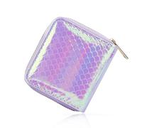WisePoint Colorful Small Wallet, Shiny Mermaid Pattern Zipper Small Credit Card Holder with 2 Change Slot and 4 Card Slot, Ladies Credit Card Wallets for Short Trip, Purple