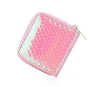 WisePoint Colorful Small Wallet, Shiny Mermaid Pattern Zipper Small Credit Card Holder with 2 Change Slot and 4 Card Slot, Ladies Credit Card Wallets for Short Trip, Pink, Casual