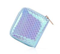 WisePoint Colorful Wallet for Women, Shiny Mermaid Pattern Zipper Travel Wallets with 2 Change Slot and 4 Card Slot, Ladies Bank Card Holder for Short Trip (Blue)