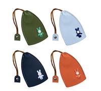 WisePoint Cute 4PCS PU Leather Car Key Case, Pull Out Key Pouch, Rabbit-1, S