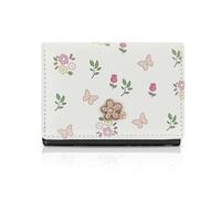 WisePoint Cute Small Purse, Flower Button & Butterfly Print Small Purse for Women, Elegant PU Wallet with ID Window for Travel, Shopping, black, S, cute