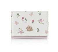 WisePoint Cute Small Purse, Flower Button & Butterfly Print Small Purse for Women, Elegant PU Wallet with ID Window for Travel, Shopping, pink, S, cute