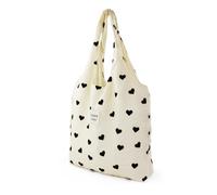 WisePoint Cute Tote Bag, Sparkling Lightweight Foldable Tote Bag with Inner Pocket, 20L Heart Print Soft Summer Beach Bag for Travel, Shopping (White)