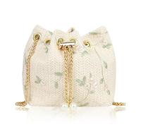 WisePoint Floral Bucket Bag, Exquisite Woven Bag with Detachable Metal Chain, Lightweight Cross Body Bag Women for Shopping, Travel, Dating and as a Gift (White 1PC)