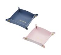 WisePoint PU Leather Catchall Valet Tray 2 PCS - Foldable Bedside Vanity for Men and Women, Stylish Design for Living Room, Bedroom, Study Room, Office (Pink+Blue)