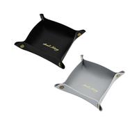 WisePoint Valet Tray 2 PCS, PU Leather Catchall Tray Foldable Bedside Vanity Tray for Men and Women, Stylish Small Tray for Living Room, Bedroom, Study Room, Office (black+gray)