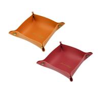 WisePoint Valet Tray 2 PCS, PU Leather Catchall Tray Foldable Bedside Vanity Tray for Men and Women, Stylish Small Tray for Living Room, Bedroom, Study Room, Office (red+orange)