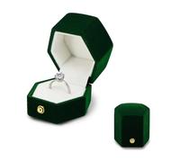 WisePoint Wedding Ring Box, Short Velvet Ring Holder with Single Slot and Decorative a Golden Ball, Small Jewellery Box for Engagements, Weddings, Anniversaries (Dark Green)