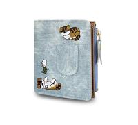 WisePoint Womens Wallet, PU Leather Small Wallet Bi-fold Cute Wallet with Cat Embroidery, Large Capacity Ladies Purse for ID Cards, Bank Cards, Credit Cards, Cash (Blue)