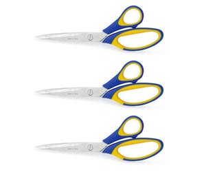 WISEPRO Multipurpose Scissors, 8" Straight Handle Scissors - 3 Pack, for Kitchen, Office, Garden, School, Craft - Multipurpose Home & Stationery Essentials (Blue Yellow)