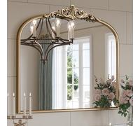 Wiserset Arched Antique Gold Mirror, 36"x30" Gold Traditional Vintage Ornate Mirror, Wide Brass Vanity Mirrors for Over Sink/Bathroom/Fireplace/Entryway