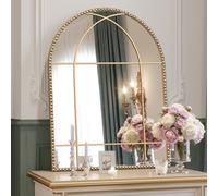 Wiserset Arched Gold Antique Mirror, 22" x 30" Window Mirror with Beaded Metal Frame, Vintage Gold Arch Mirror, Decorative Wall Mirror for Living Room, Courtyard, Bedroom, Entryway