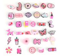 Wisesurf 35 PCS Pink Series Shoe Charms for Clog, Cute Clog Charm Different Shape Shoe Accessories for Decorating Wristbands, Pins Badges Shoe Decoration for Girls Gift