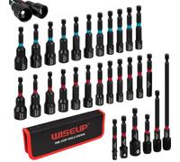 WISEUP Set of 29 Magnetic Nut Drivers, 1/4-inch Impact Socket and Hex Shank Set, SAE and Metric Cr-V Steel Nut Drivers, Includes Holder