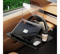 WISFISSH 3 in1 Car Steering Wheel Tray Table for Laptop, Height Adjustable Car Table Tray for Driver, Car Food Tray with Drinks Holder,Multipurpose Travel Car Accessories for Long Road Trips-Black